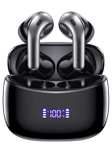 Yeasha,Waterproof Deep Bass Noise Cancelling Wireless Ear buds Bluetooth Headphones 60H Playtime Clear Calls Bluetooth Headphones with Dual Mic LED Display Over Ear Ear hooks Ear Buds