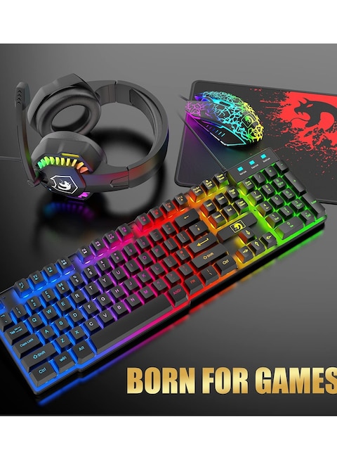 Yeasha,Gaming Keyboard And Mouse Headset Combo LED Backlit Wired Keyboard Over Ear Headphone With Mic