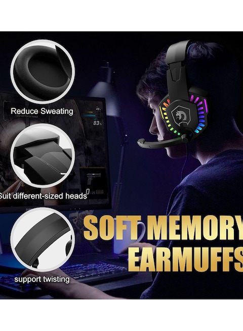 Yeasha,Gaming Keyboard And Mouse Headset Combo LED Backlit Wired Keyboard Over Ear Headphone With Mic