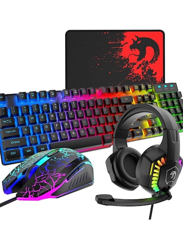Yeasha,Gaming Keyboard And Mouse Headset Combo LED Backlit Wired Keyboard Over Ear Headphone With Mic