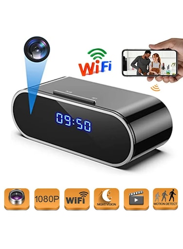 Yeasha,HD Wifi Secret Clock Mini Camera IR Night Vision Motion Detect Digital Clock APP Remote Monitoring Camcorder