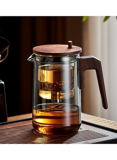Yeasha,Glass Teapot With Wood Handle Heated Resistant One button Filtering Glass Kettle Transparent Scented Tea Pot Teaware