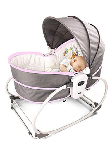 Yeasha, 5 in 1 Baby comfortable electric bouncer chair baby rocking crib with toy bar &amp; music vibration box 3 speed backrest adjustment can sit can lift basket for 0-3 years old babies.

