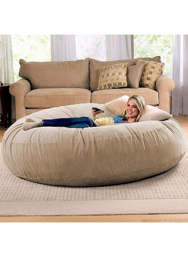 Comfy Chill Super Soft Cocoon Bed Bean Bag Velvet Beige