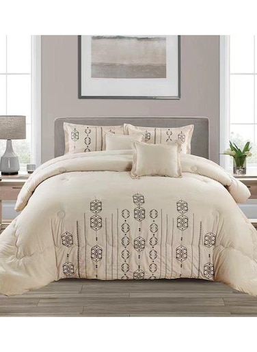 COMFY 6 PC EMBROIDERY COTTON SOFT KINGSIZE COMFORTER SET CREAM
