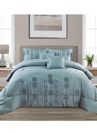COMFY 6 PC EMBROIDERY SOFT KINGSIZE COMFORTER SET LIGHT GREEN