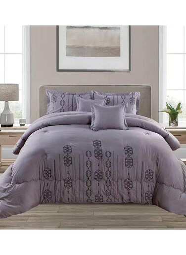 COMFY 6 PC EMBROIDERY SOFT KINGSIZE COMFORTER SET GREY
