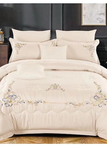 DREAM BELL 8 PC PURE COTTON EMBROIDERY COMFORTER SET CREAM