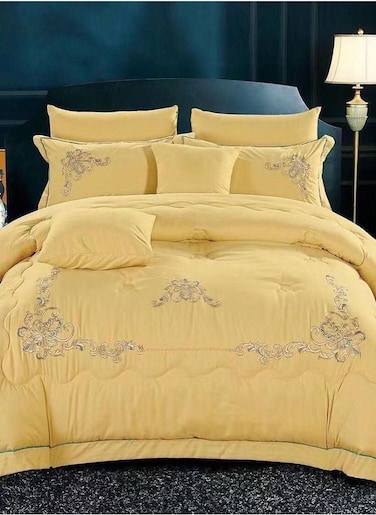 DREAM BELL KINGSIZE PURE COTTON 8 PC HONEY GOLD EMBROIDERY COMFORTER SET
