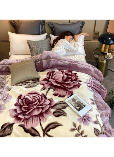 COMFY 2PLY KOREAN KING SIZE SOFT &amp; FLUFFY FLORAL BLANKET