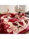 COMFY KOREAN STYLE MINK SOFT THICKENED LUXURIOUS FLORAL BLANKET MAROON