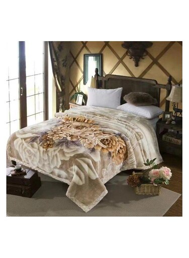 COMFY 2PLY SOFT &amp; FLUFFY FLORAL KOREAN CLOUDY BLANKET CREAM