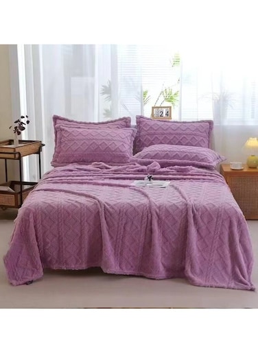 COMFY SOFT &amp; FLUFFY 3PCS BLANKET SET KINGSIZE, 1 BLANKET &amp; 2 PC PILLOW COVER - LAVENDER