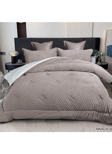 COMFY 6PC FAUX FUR KING SIZE ROYALTY COLLECTION SOFT &amp; LUXURIOUS SILVER GREY COMFORTER SET