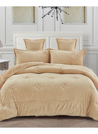 COMFY 6 PC SOFT &amp; LUXURIOUS GOLD FAUX FUR ROYALTY COLLECTION COMFORTER SET