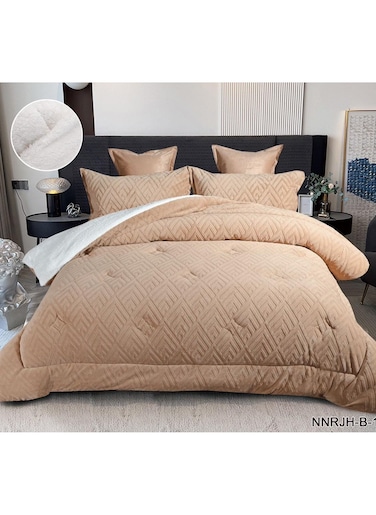 COMFY 6PC KING SIZE FAUX FUR TEXTURED BEIGE ROYALTY COLLECTION SOFT COMFORTER SET