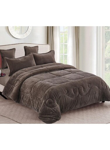 COMFY FAUX FUR KING SIZE LUXURIOUS ROYALTY COLLECTION COMFORTER SET BROWN