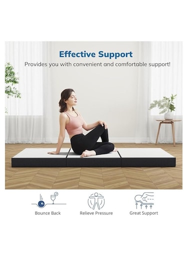 COMFY WHITE FOLDING MEDICATED FOAM PORTABLE MATTRESS WITH BLACK BORDER 180 X 90 X 7CM