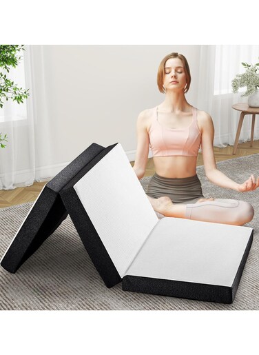 COMFY WHITE MEDICATED 180 X 90 X 10CM FOLDING PORTABLE MATTRESS WITH BLACK BORDER
