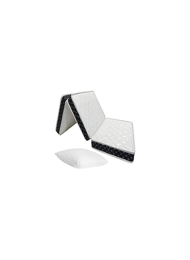 COMFY WHITE FOLDING 180 X 90 X 7CM MEDICATED SATIN MATTRESS WITH BLACK BORDER + 1 PILLOW