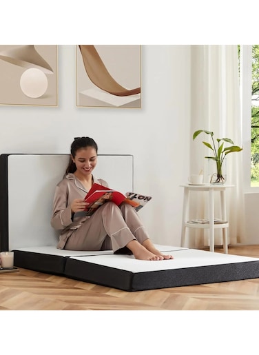 Comfy White Folding Portable Mattress With Black Border 180 X 90 X 10Cm