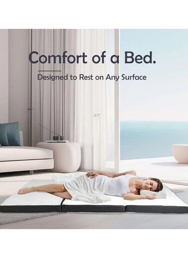 COMFY WHITE FOLDING PORTABLE GUEST MEDICATED FOAM MATTRESS WITH BLACK BORDER 180 X 90 X 10CM