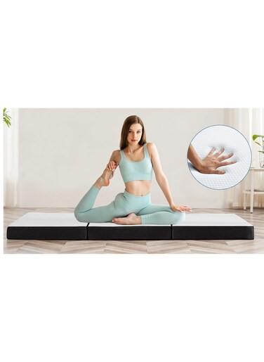 Comfy White Knitted Cotton Folding Portable Mattress with Black Border 180 x 90 x 10 Cm