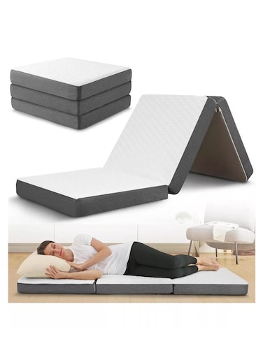 Dream Bell WHITE &amp; GREY BORDER MEDICATED KNITTED COTTON PREMIUM COLLECTION 180X90X10CM FOLDING MATTRESS
