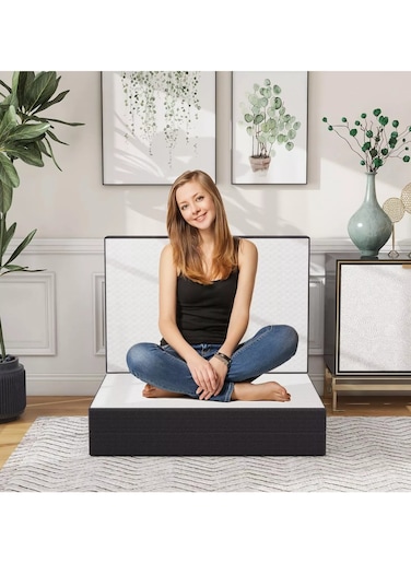 DREAM BELL WHITE FOLDING PORTABLE MATTRESS WITH BLACK BORDER 180 X 90 X 10CM
