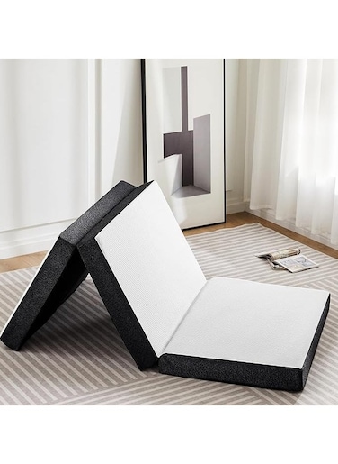 DREAM BELL WHITE COTTON KNITTED 180 X 90 X 7CM FOLDING PORTABLE MEDICATED MATTRESS WITH BLACK BORDER