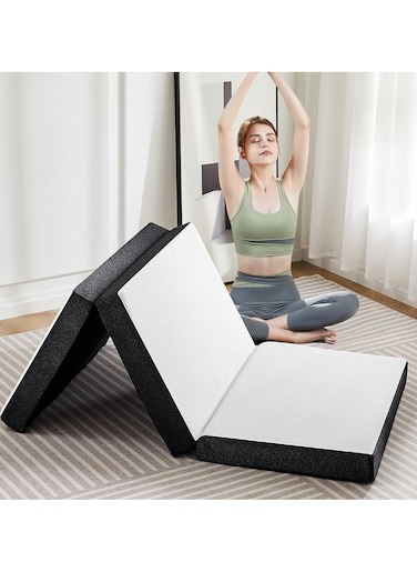 DREAM BELL WHITE MEDICATED FOLDING PORTABLE 180 X 90 X 10CM KNITTED MATTRESS WITH BLACK BORDER