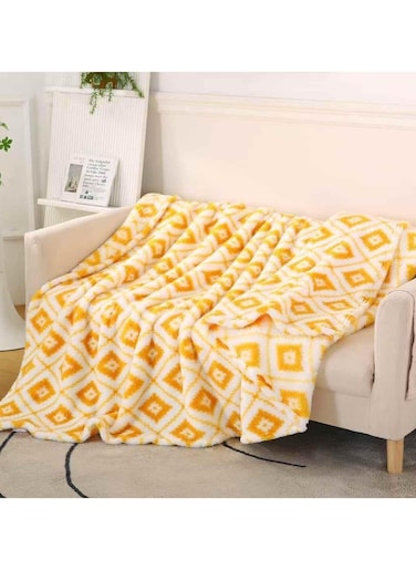 COMFY Bell SOFT &amp; LUXURIOUS YELLOW WARM WINTER EMBOSSED BLANKET