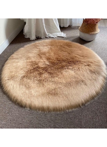 COMFY Bell SUPERSOFT BEIGE ROUND FAUX FUR 90 X 90 CM CARPET