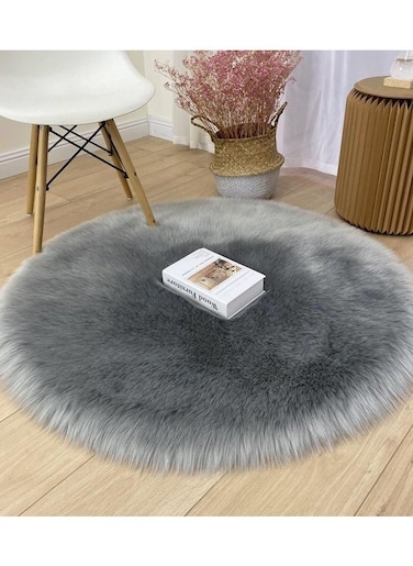 COMFY Bell SUPER SOFT FAUX FUR ROUND GREY 90 X 90 CM CARPET
