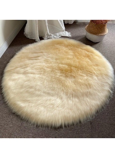 COMFY Bell SUPERSOFT &amp; LUXURIOUS CREAM ROUND 90 X 90CM FAUX FUR CARPET