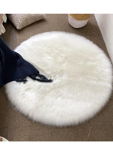 COMFY Bell LUXURIOUS &amp; SUPERSOFT WHITE FAUX FUR ROUND 90 X 90 CM CARPE