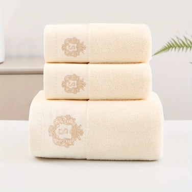 Comfy 3Pcs Embossed Towel Set-Beige