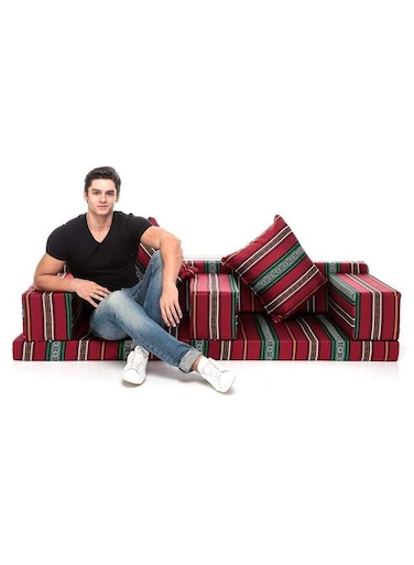 2 Seater 7 Piece Foldable Majlis Sofa Set Red/Black