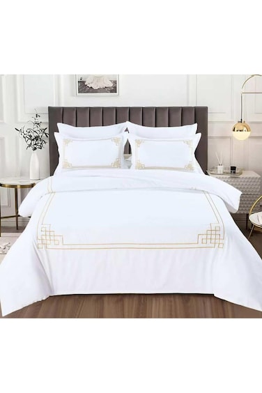 Comfy 6 Pc Cotton Ultra Soft Geometric King Size White Embroidered Comforter Set