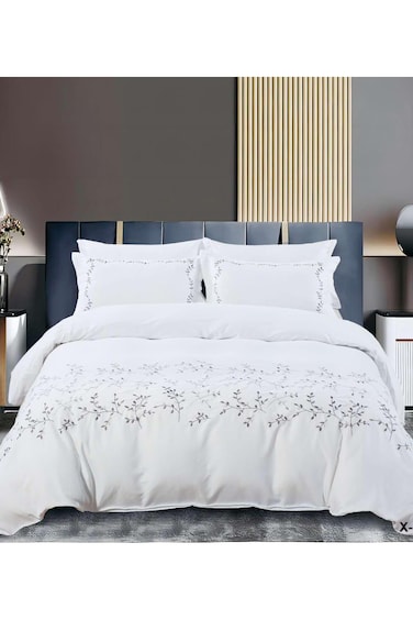 Comfy 6Pc Cotton Royal Embroidered White Luxurious Floral King Size Comforter Set