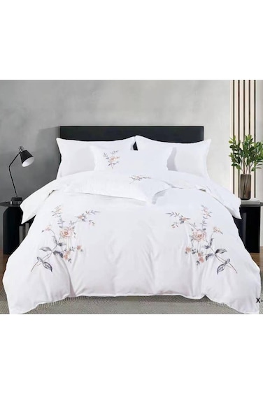 Comfy 6Pc Cotton Embroidered White Luxurious Floral King Size Comforter Set