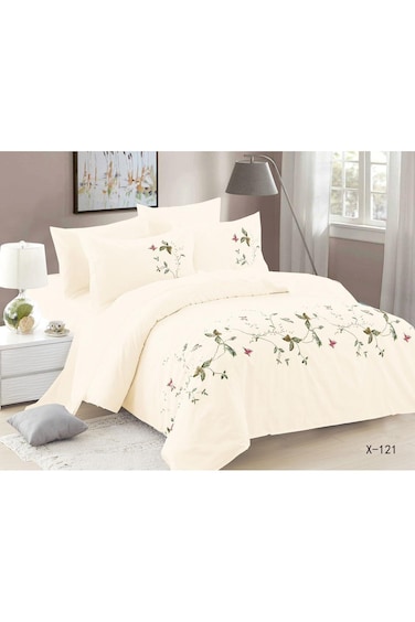 Comfy 6Pc Cotton Embroidered Cream Floral King Size Comforter Set