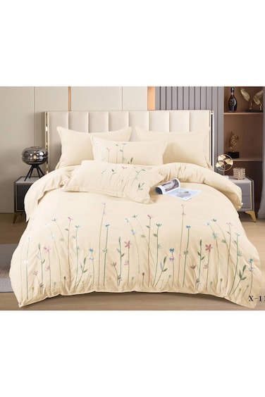Comfy 6Pc Cotton Luxurious Embroidered Floral Cream King Size Comforter Set