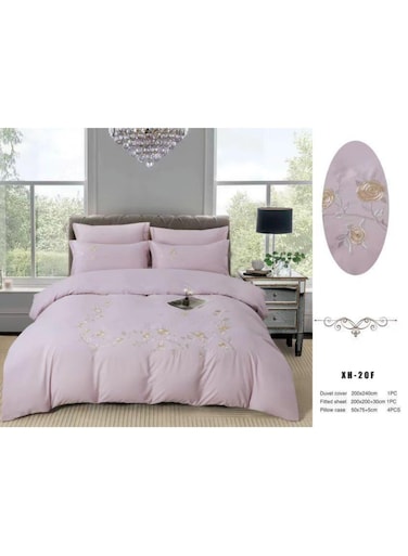 Comfy King Size Soft Embroidered Floral All Season Luxurious Cotton 6Pc Pink Comforter Set