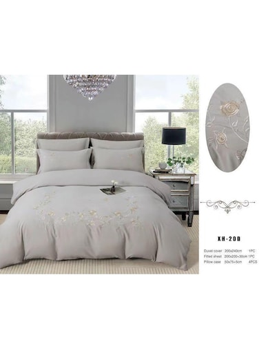 Comfy King Size Soft Embroidered Floral All Season Luxurious Cotton 6Pc Grey Comforter Set