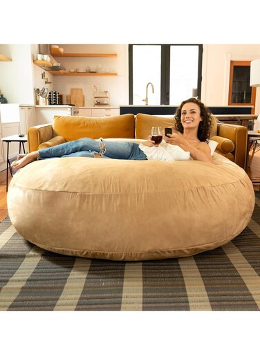Comfy Oversized XXL Suede Cocoon Sack Family Bean Bag Beige