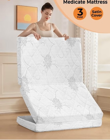 Comfy Premium American Satin Quilted Medicated Folding 180 x 90 x 7cm White Mattress