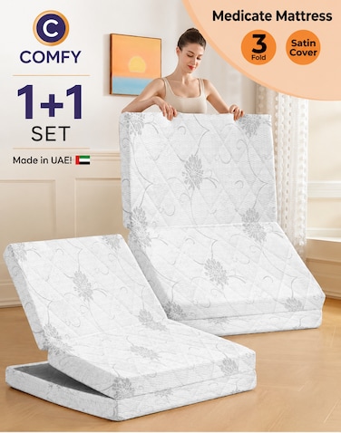 Comfy Folding 180*90*7cm Set of 2 Guest/Portable Satin Medicated Foam Mattress White