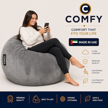 Comfy Luxurious &amp; Soft Seude Bean Bag - Grey