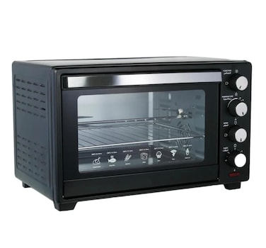 Electric Convection Oven 55L &ndash; Rotisserie Toaster Oven with Double Glass Door, 4 Control Knobs, 6 Functions, 230&deg;C, Oyster Grey